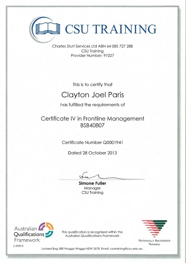 Certificate IV Frontline Management