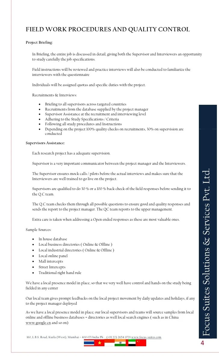 Fieldwork procedure, sample sources & quality control procedures Fieldwork procedure, sample sources & quality control procedures