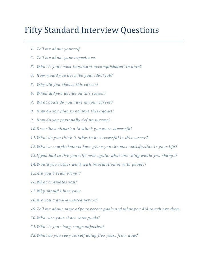Fifty standard interview questions