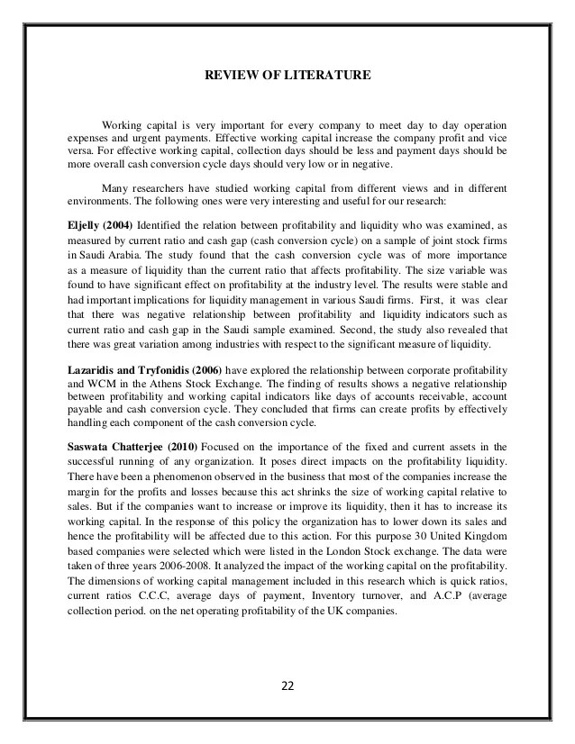 Literature Review For Working Capital Management Acta Universitatis