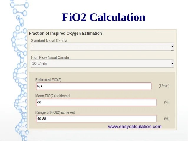 Fio2 Calculation Fraction of Inspired Oxygen