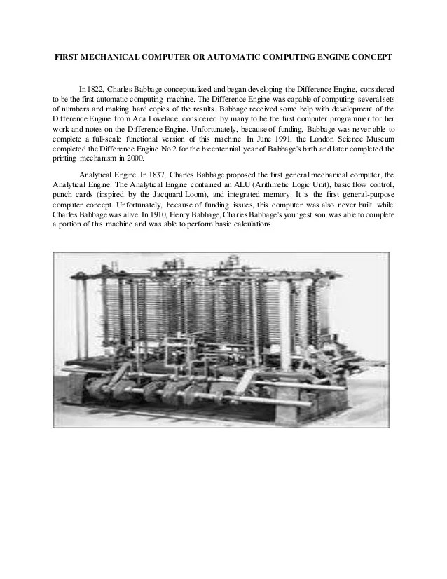 First mechanical computer or automatic computing engine concept