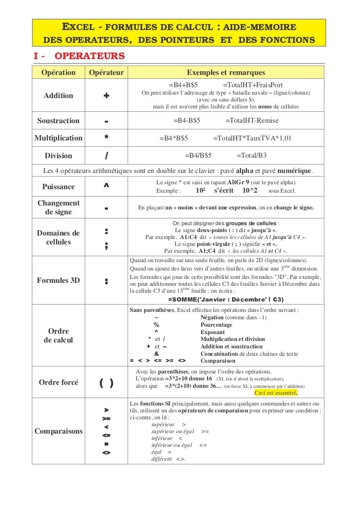 Fonctions formules excel