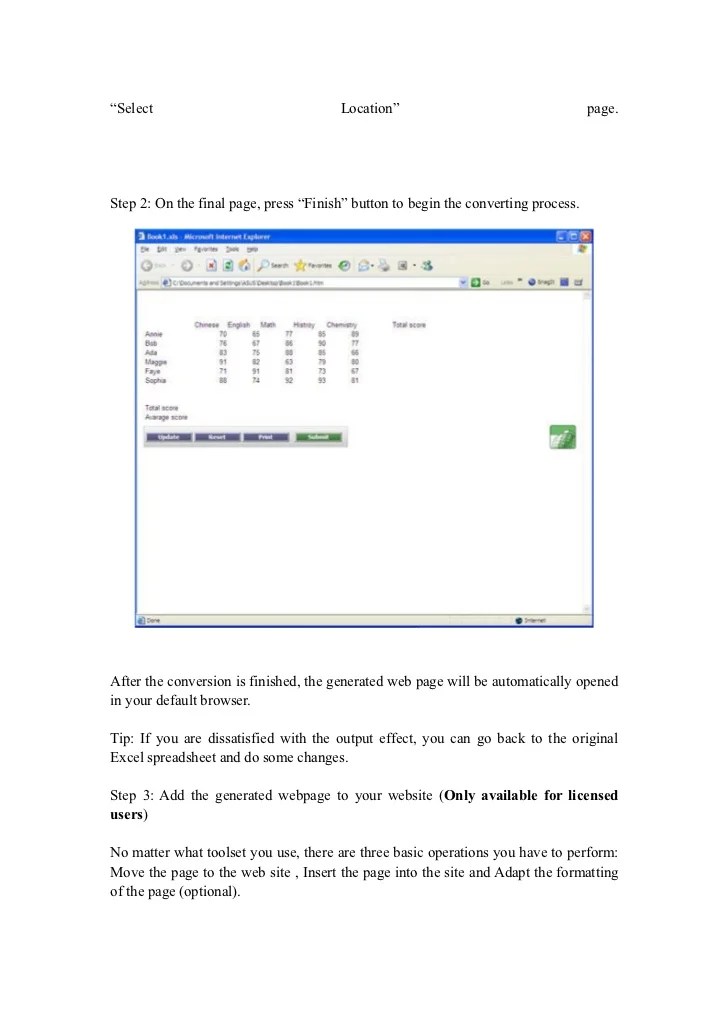 Excel to HTML Converter, Convert Excel table to HTML