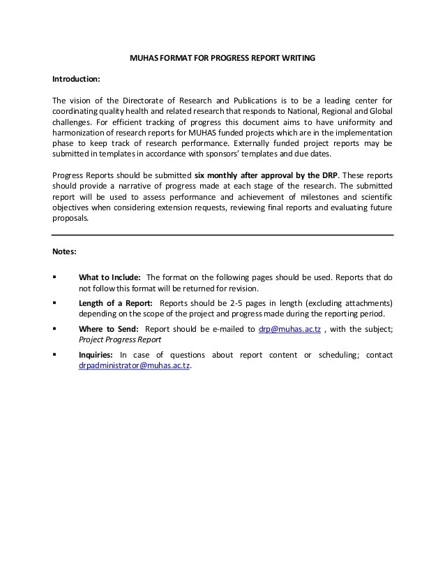 Format for writting progress report