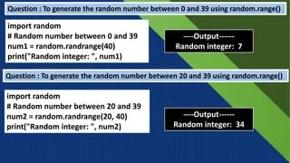 FUNCTIONS IN PYTHON[RANDOM FUNCTION] | PPTX
