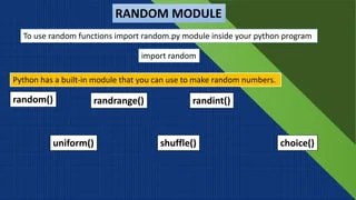 FUNCTIONS IN PYTHON[RANDOM FUNCTION] | PPTX