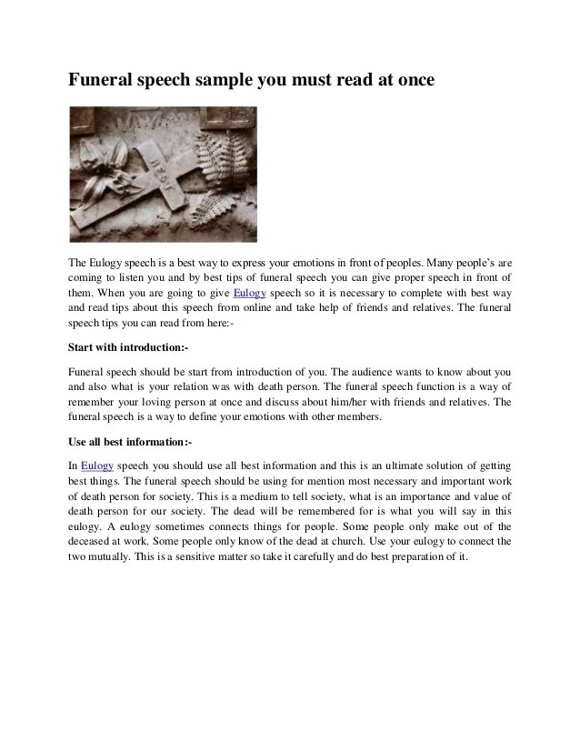 Funeral speech sample you must read at once