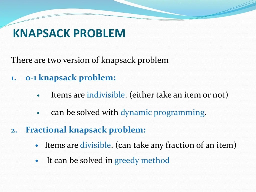 Greedy Algorithm Knapsack Problem