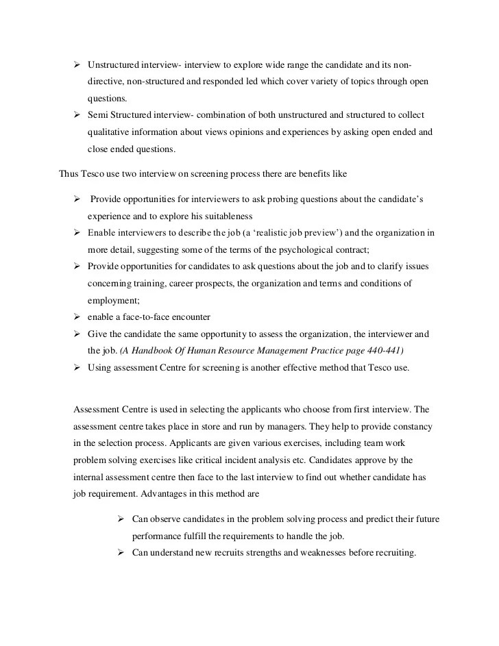 Recruitment and selection process in Tesco