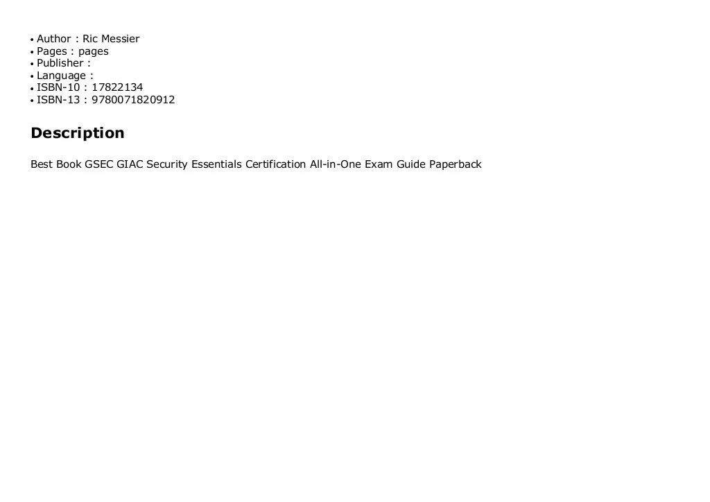 Best Book GSEC GIAC Security Essentials Certification AllinOne Exam…