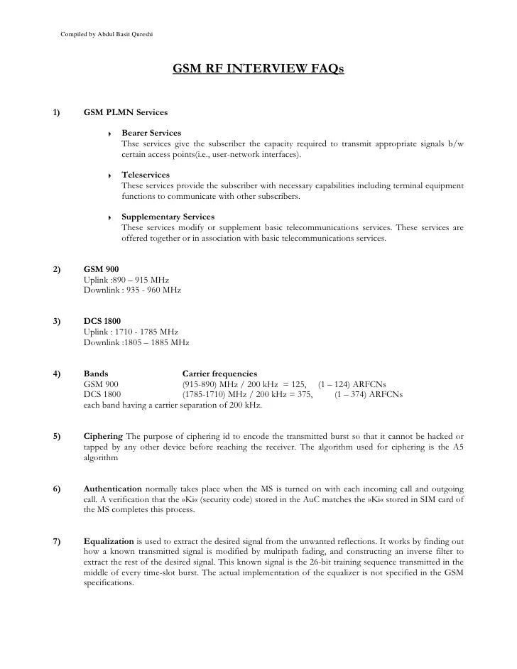 GSM RF Interview Q&A