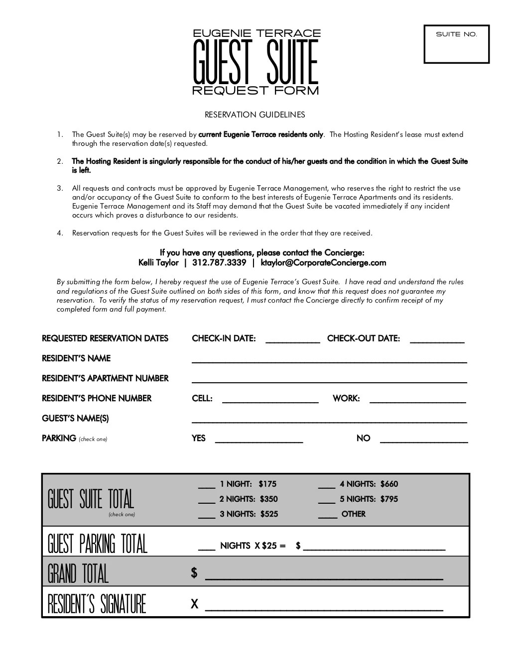 GUEST SUITE Request Form