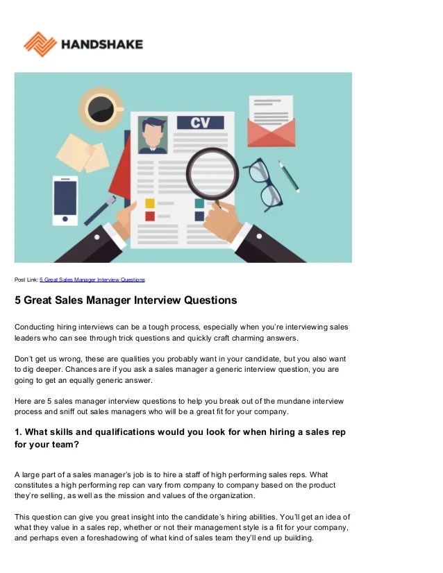 5 Great Sales Manager Interview Questions
