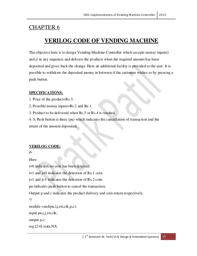 HDL Implementation of Vending Machine Report with Verilog Code