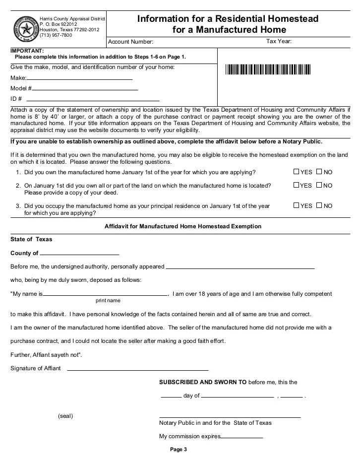Homestead exemption form