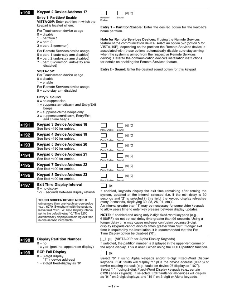 Honeywell Vista 15P Honeywell Vista 20P Programming Guide