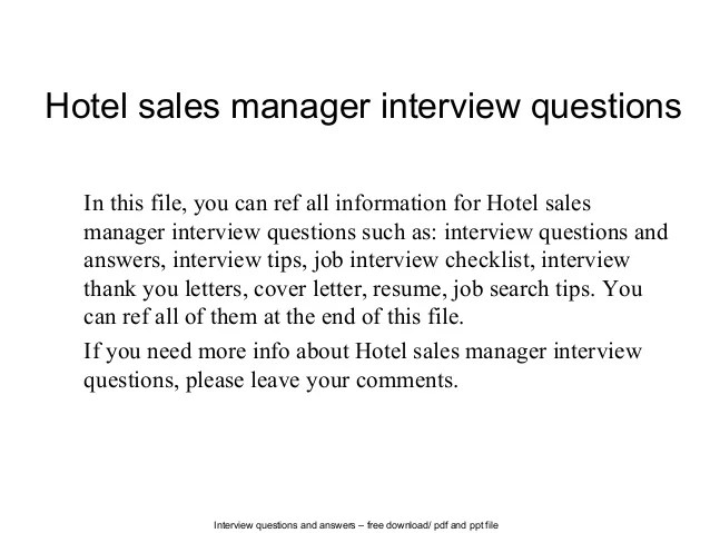 Hotel sales manager interview questions