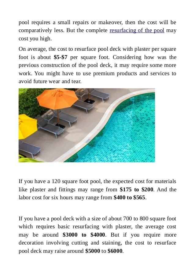 How to calculate the cost to resurface pool deck?
