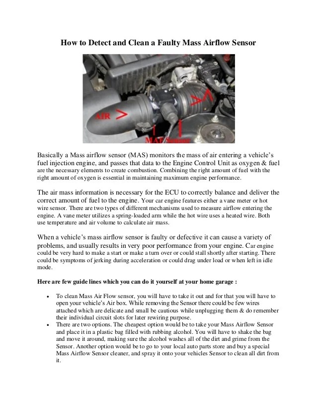 How to detect and clean a faulty mass airflow sensor