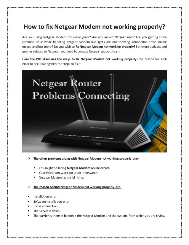 How to fix netgear modem not working properly?