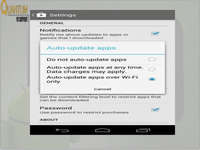 Android Stop auto update of Apps to save usage