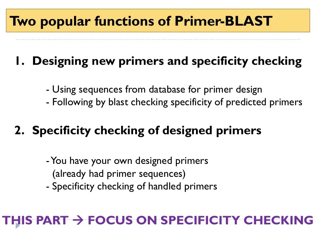 How to use primer blast for checking primer specificity
