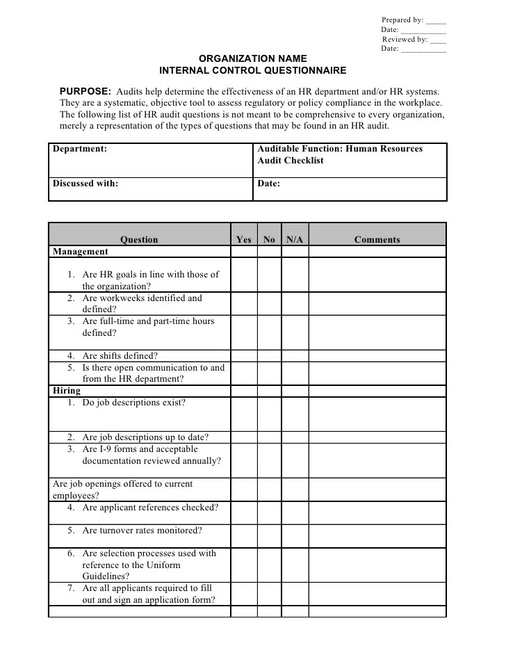 Audit Checklist for Engineering Department and Maintenance.