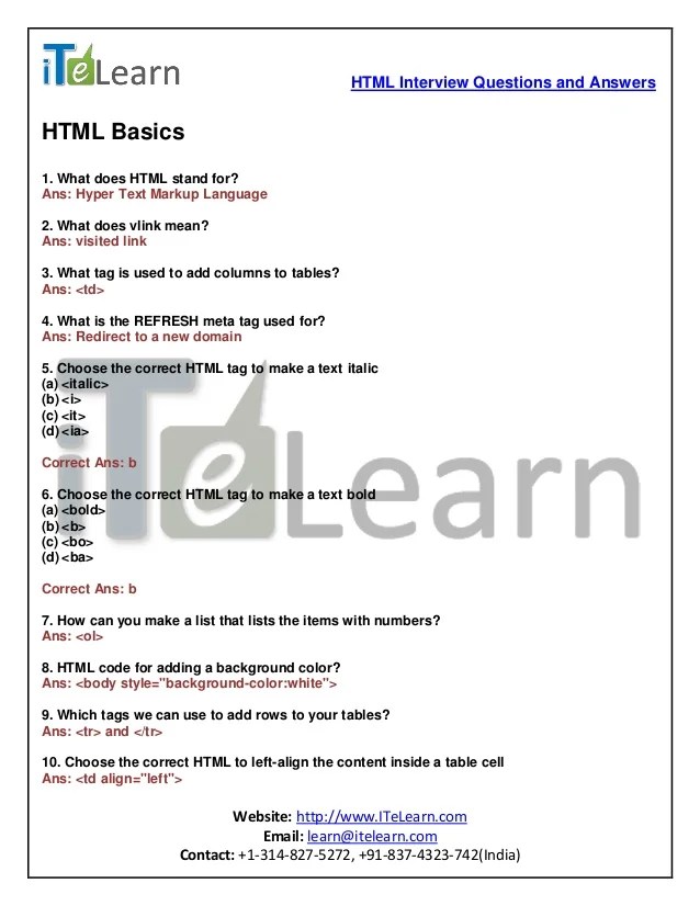 Html basics interview questions and answers