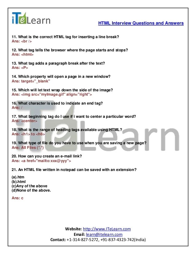 Html basics interview questions and answers