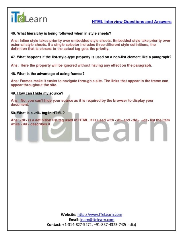 Html basics interview questions and answers