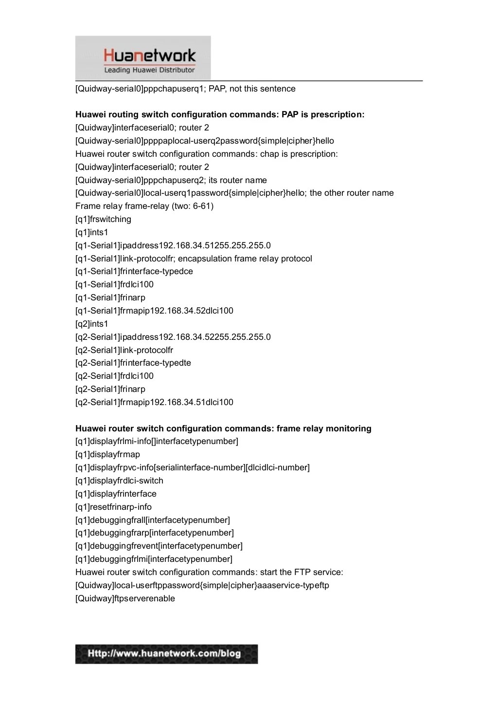 Huawei switch configuration commands