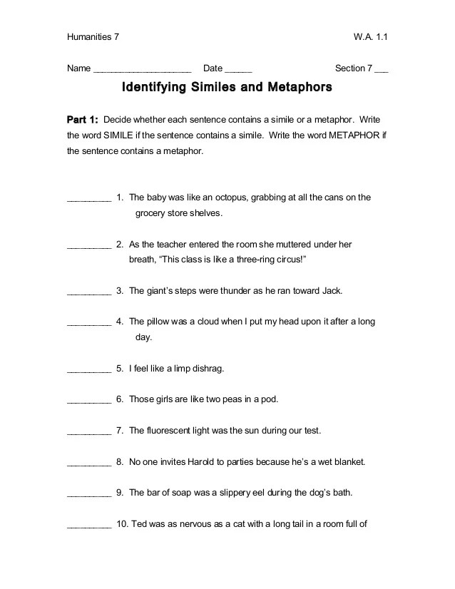 Identifying similes and metaphors