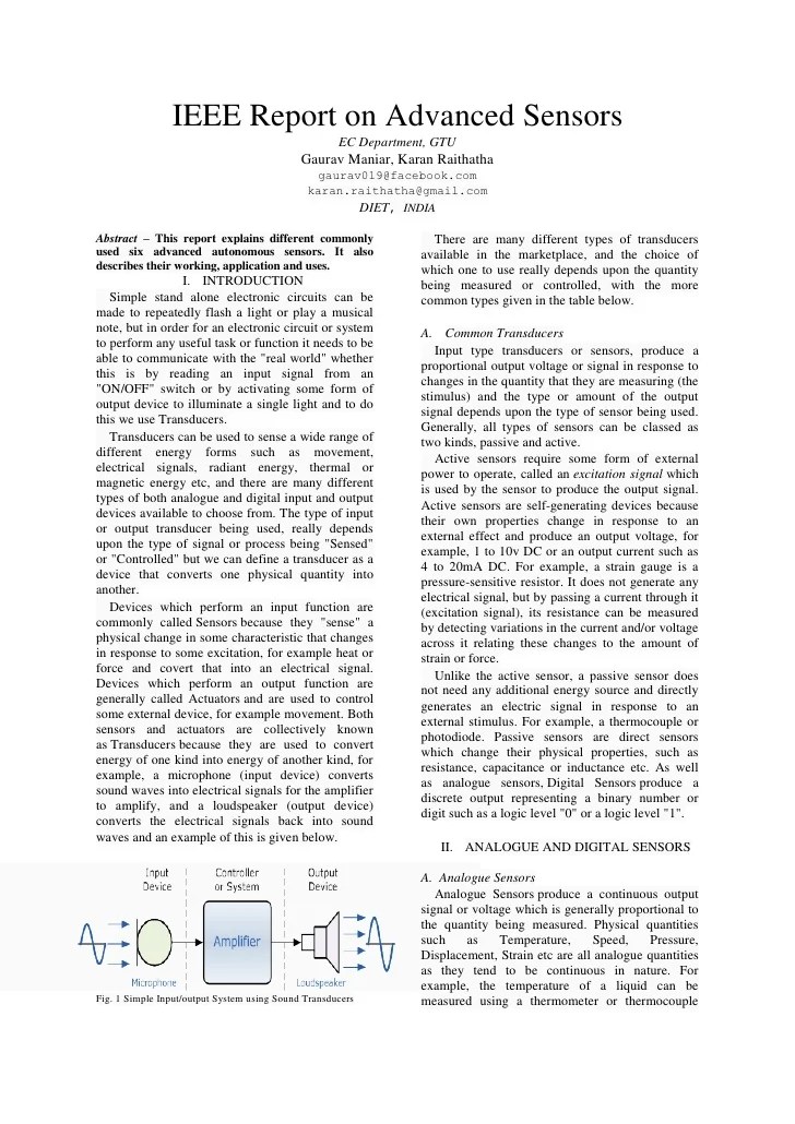 IEEE report on Advanced Sensor
