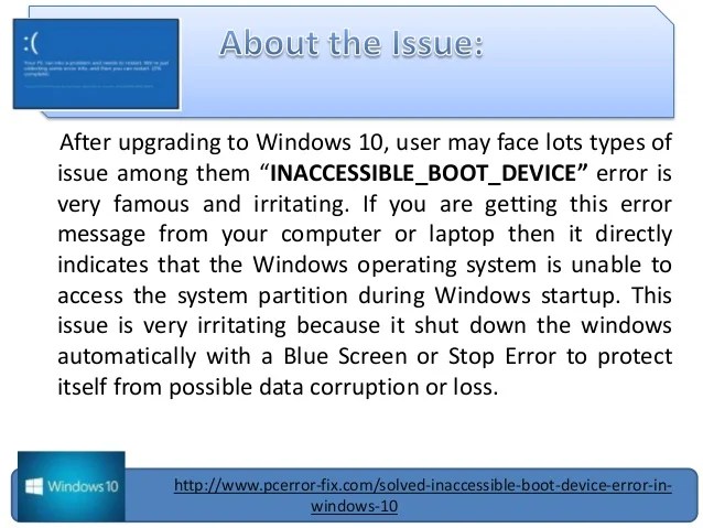 Inaccessible boot device error in windows 10
