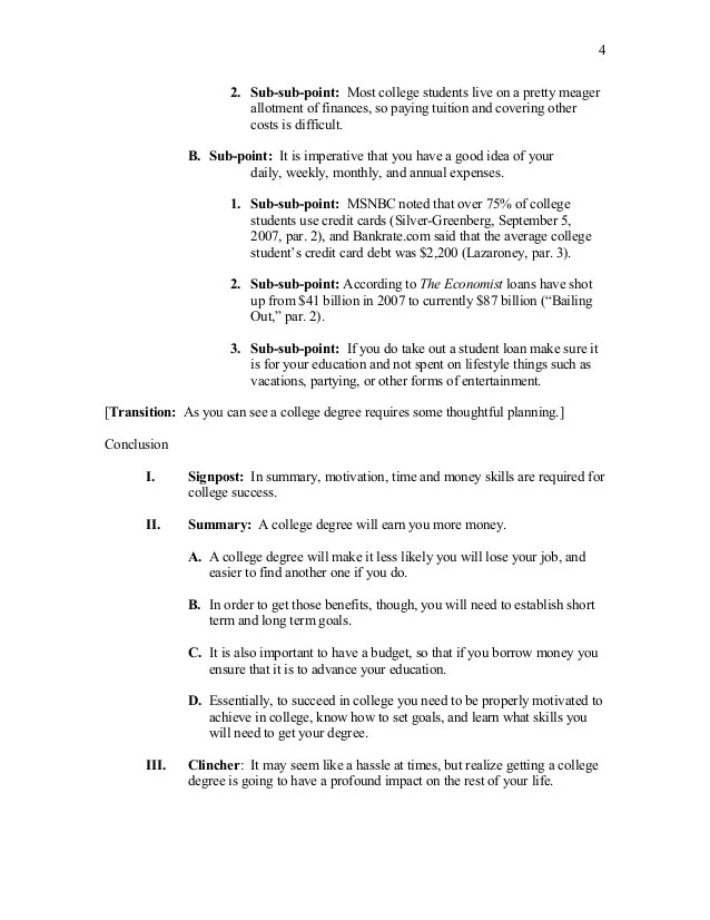 Informative speech process outline