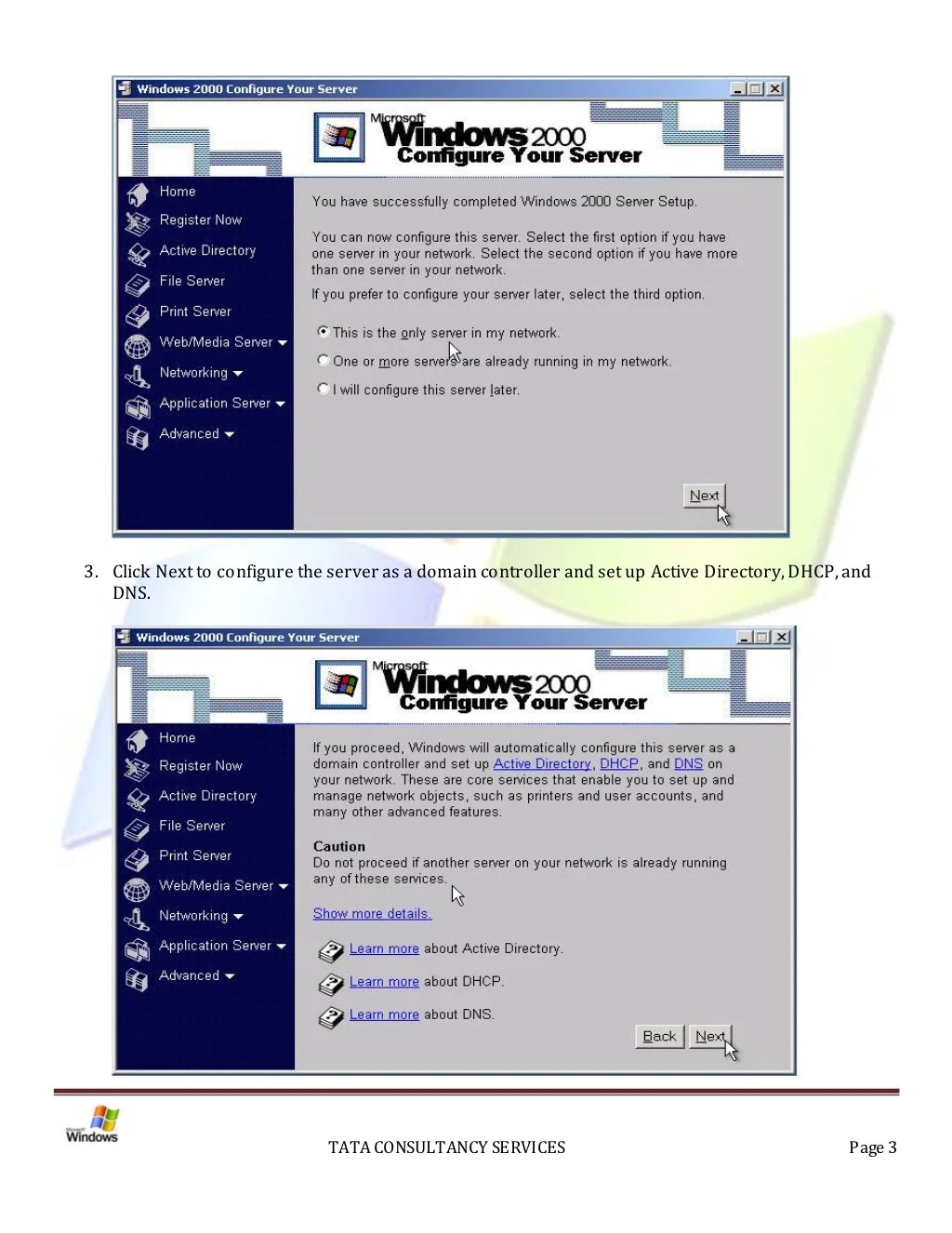 Installation of Active Directory on Windows 2000 Server