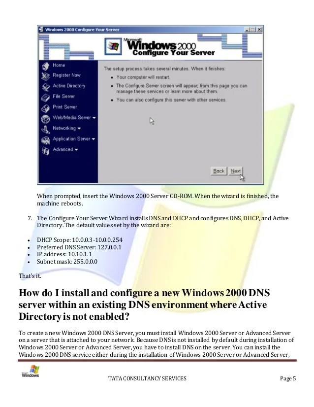 Installation of Active Directory on Windows 2000 Server