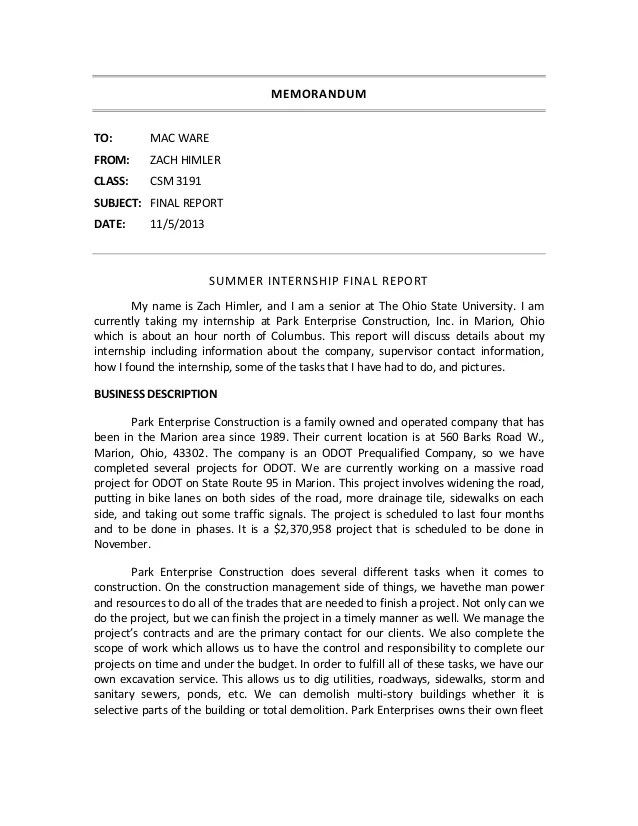 Internship experience final report