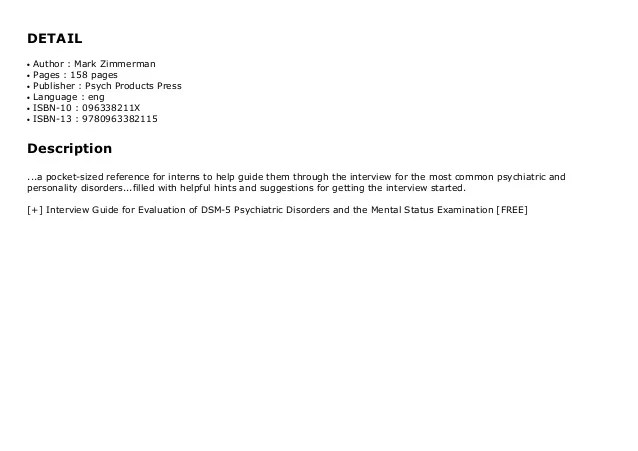 Interview Guide for Evaluation of DSM5 Psychiatric Disorders and…