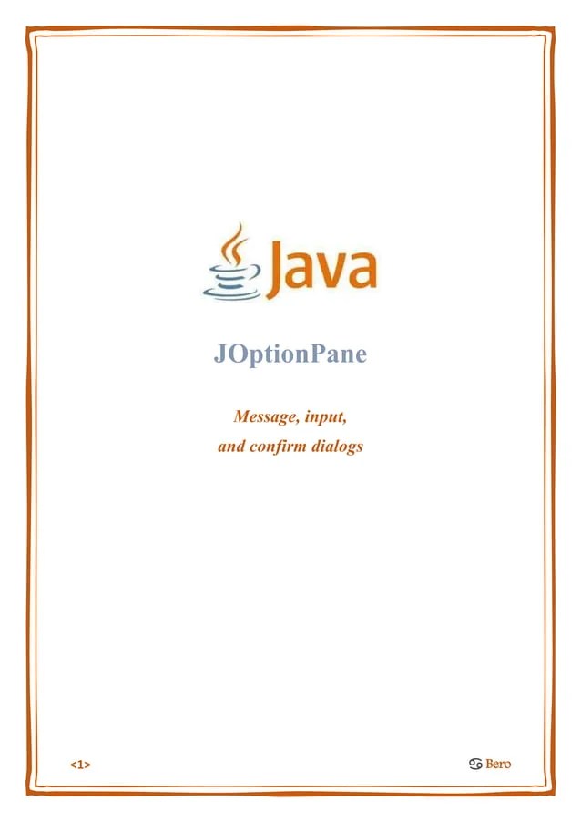 Java JOptionPane tutorial Message, input, and confirm dialogs PDF