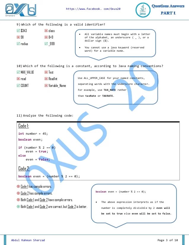 JAVA Programming Questions and Answers PART I By OXUS20