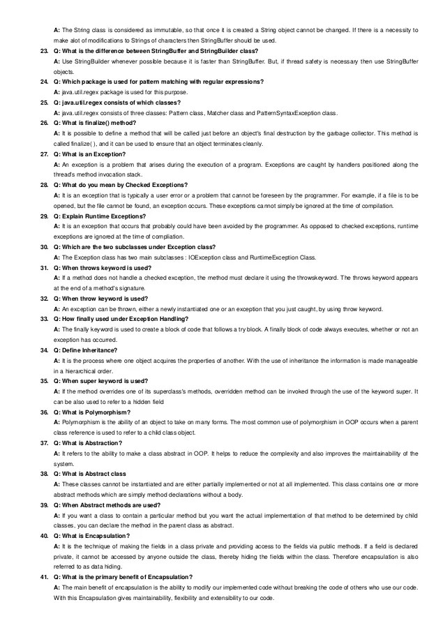 Java questions for viva