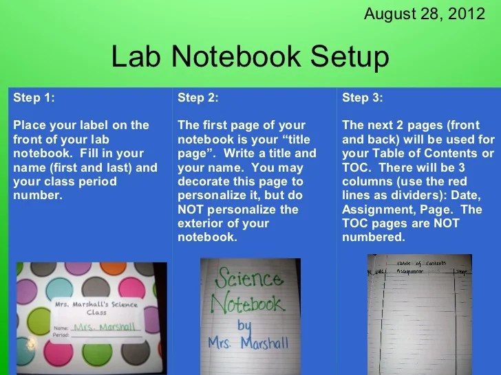 Lab notebook set up