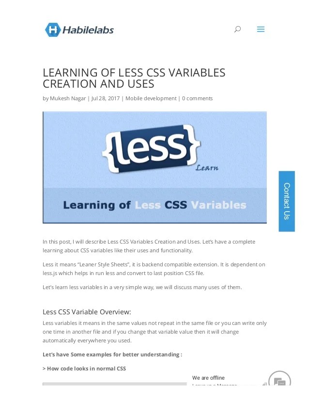Learning of less css variables creation and uses