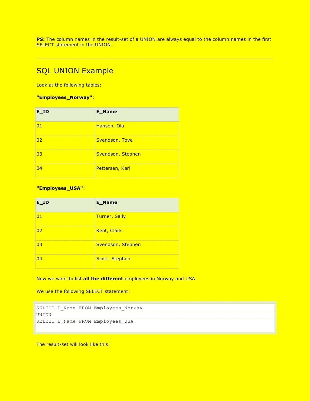 Learning sql from w3schools