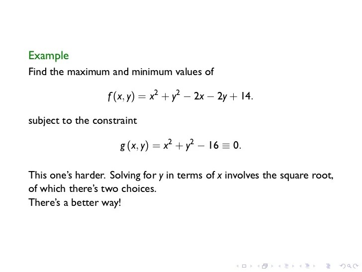 Lesson 17 The Method of Lagrange Multipliers