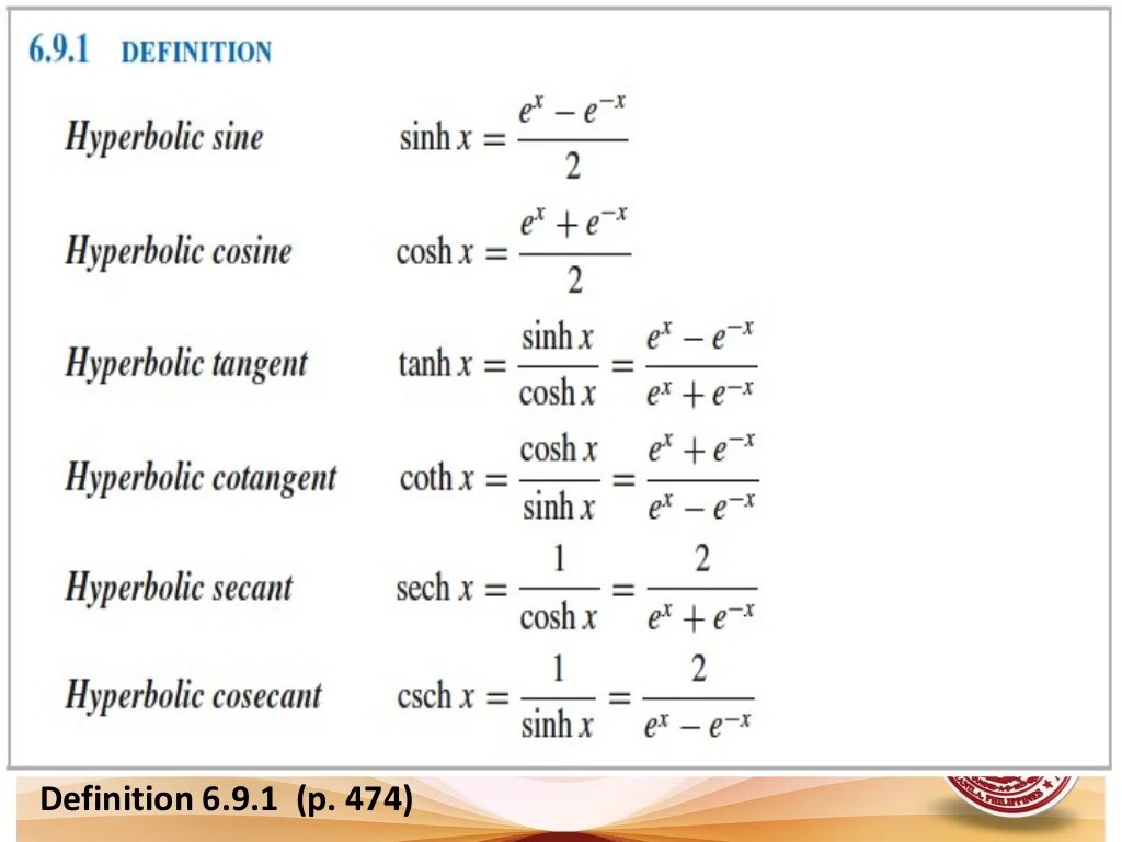 Lesson 13 derivative of hyperbolic functions