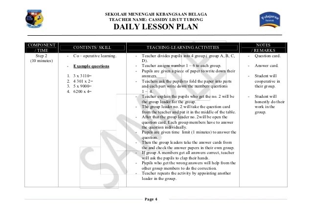 Sample of Lesson Plan