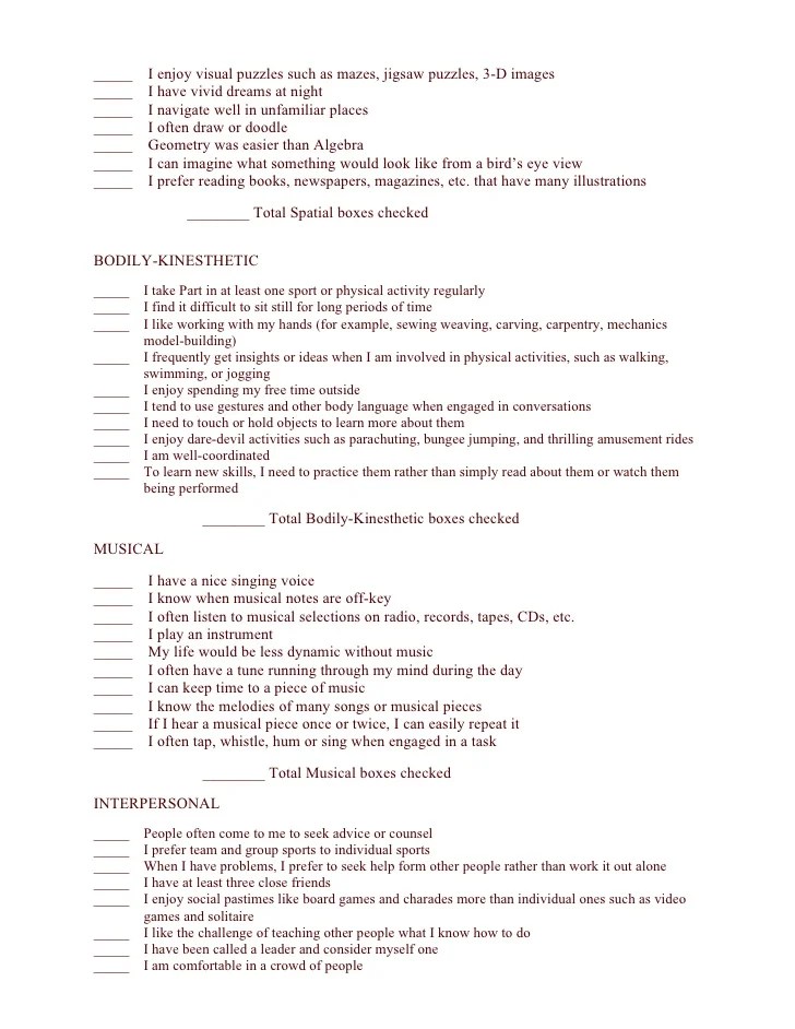Multiple Intelligences Worksheet Pdf english worksheets multiple